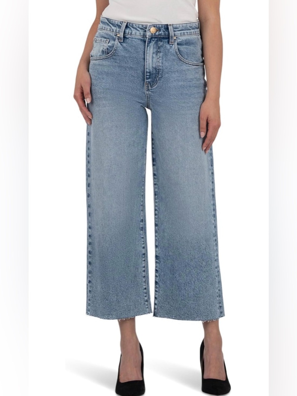 Kut From The Kloth Gwen High Rise Wide Leg Jeans Size 14 Raw Hem - EUC